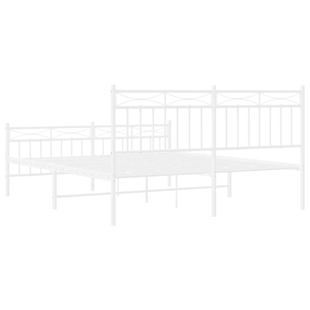 Metal Bed Frame with Headboard and Footboard White 150x200 cm