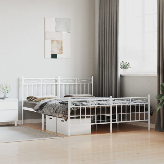 Metal Bed Frame with Headboard and Footboard White 150x200 cm