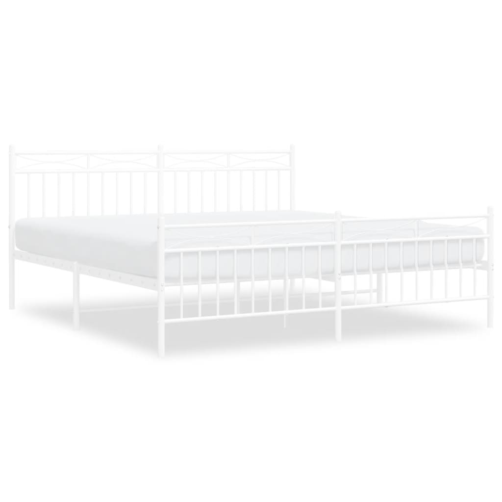 Metal Bed Frame with Headboard and Footboard White 183x203 cm King Size