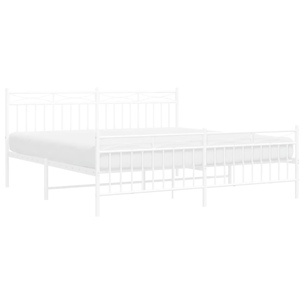 Metal Bed Frame with Headboard and Footboard White 183x203 cm King Size