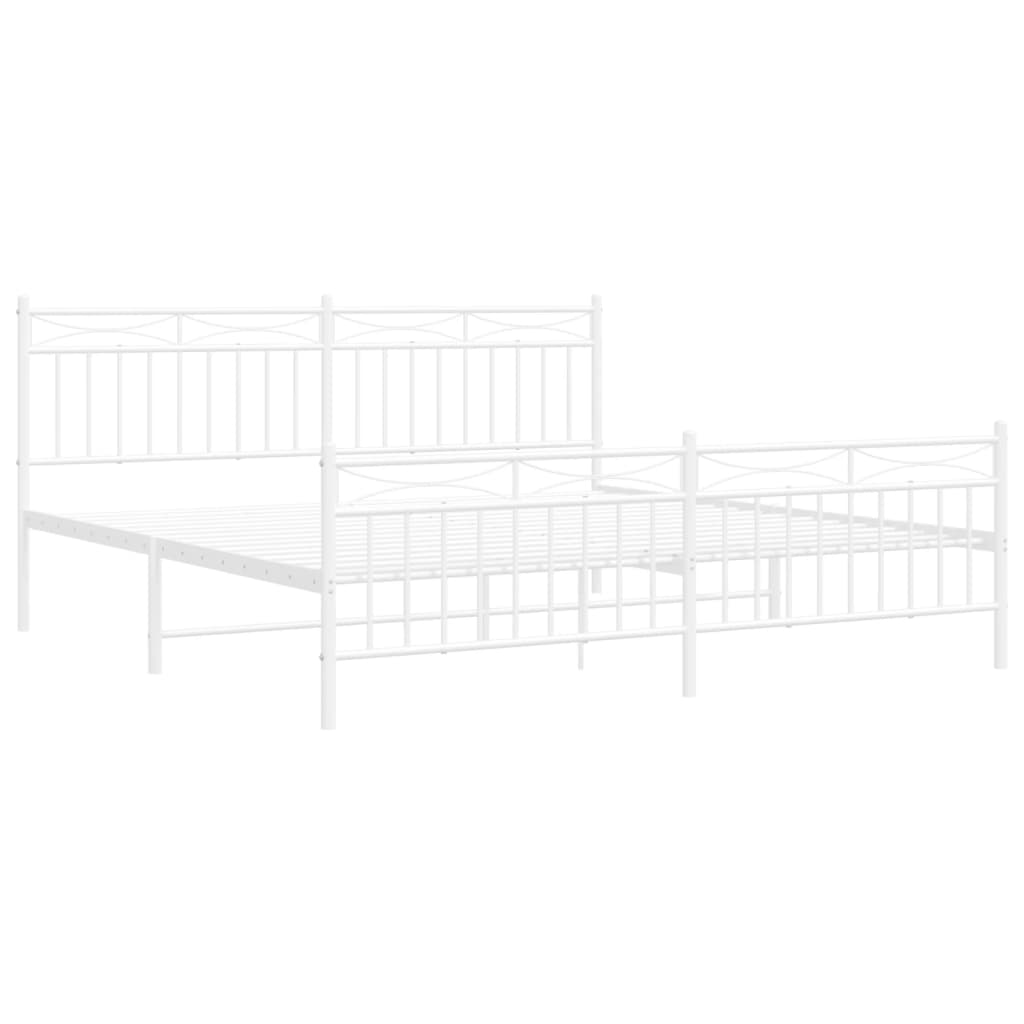 Metal Bed Frame with Headboard and Footboard White 183x203 cm King Size