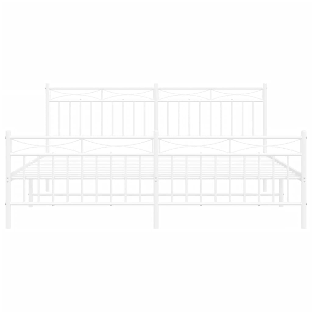 Metal Bed Frame with Headboard and Footboard White 183x203 cm King Size