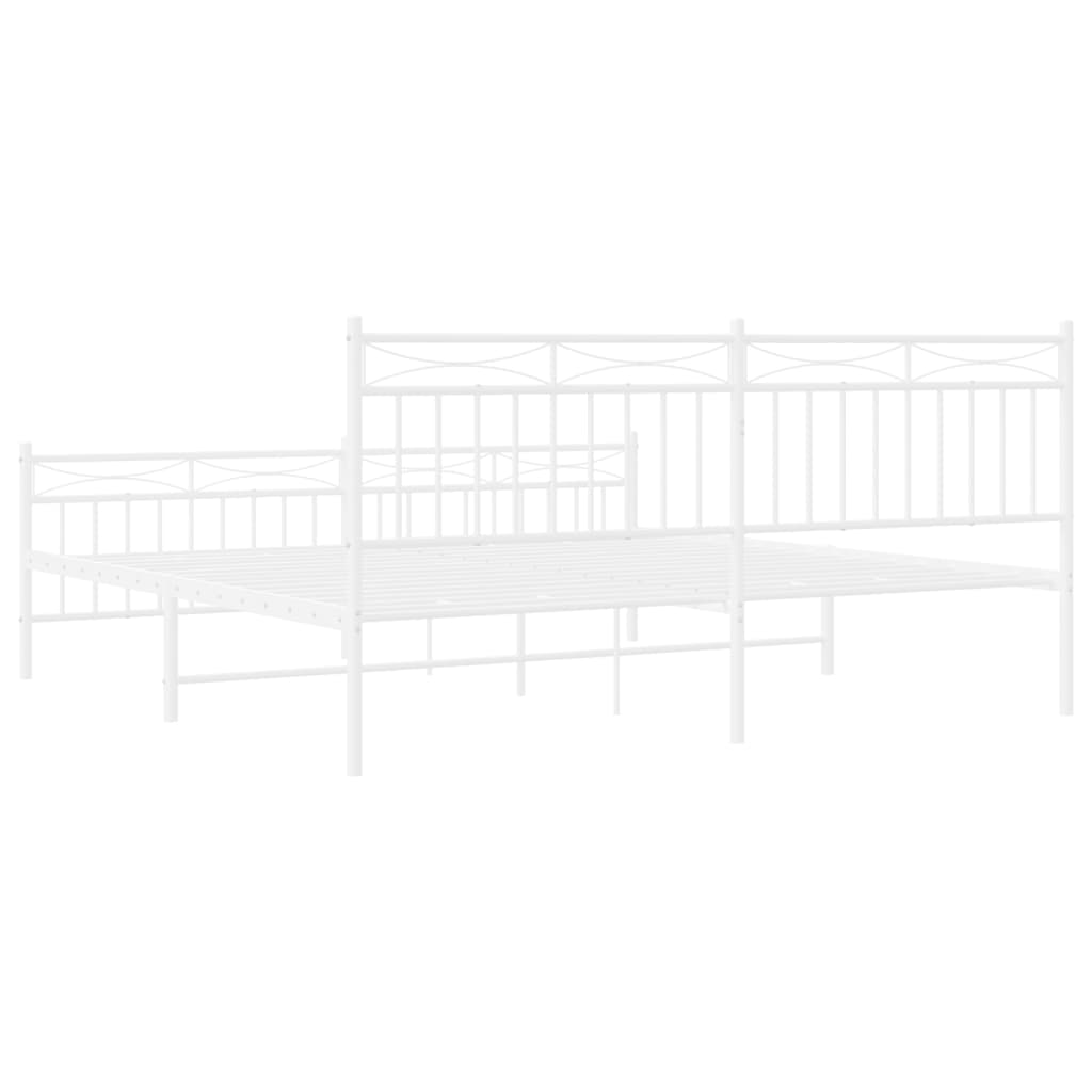 Metal Bed Frame with Headboard and Footboard White 183x203 cm King Size