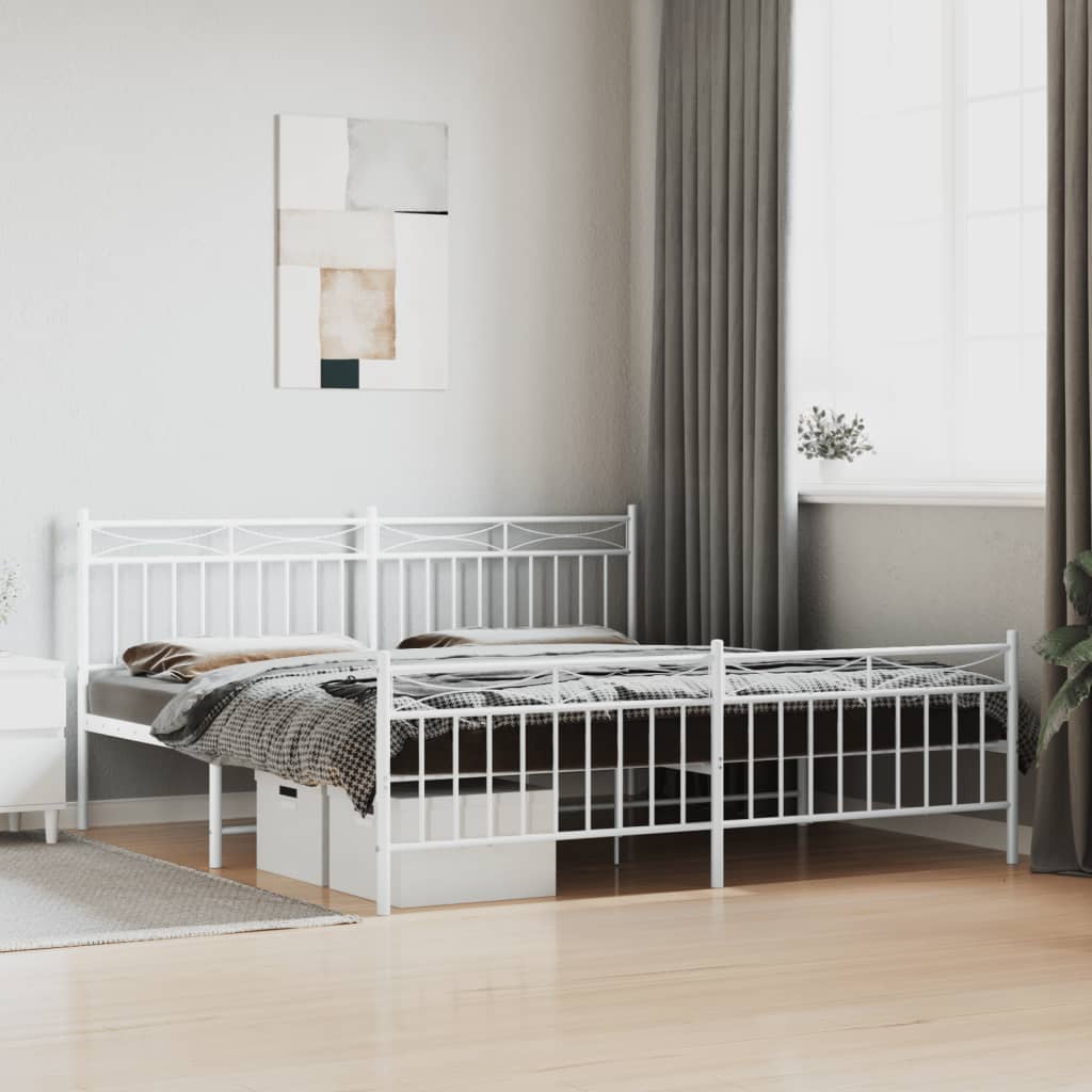 Metal Bed Frame with Headboard and Footboard White 183x203 cm King Size