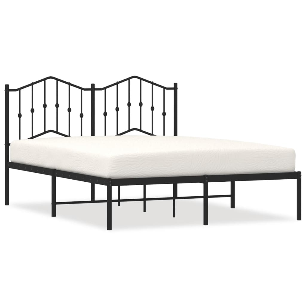 Metal Bed Frame with Headboard Black 150x200 cm