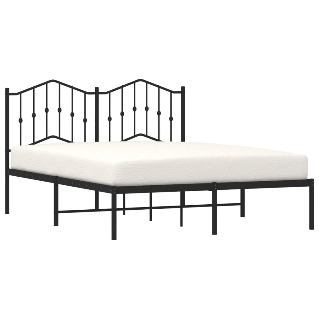 Metal Bed Frame with Headboard Black 150x200 cm