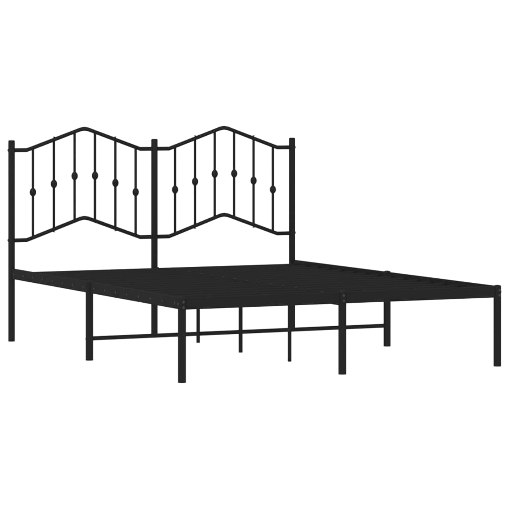 Metal Bed Frame with Headboard Black 150x200 cm