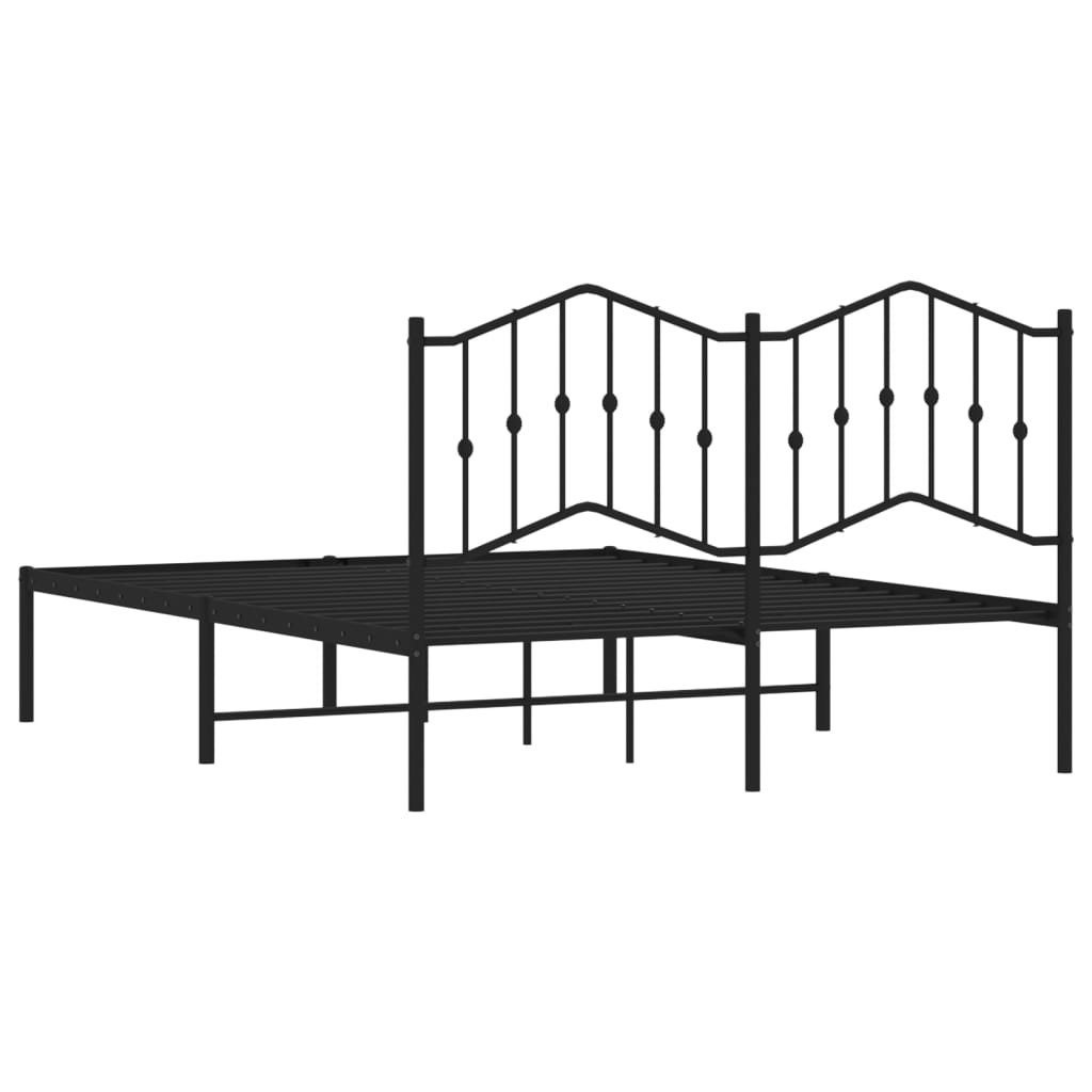 Metal Bed Frame with Headboard Black 150x200 cm