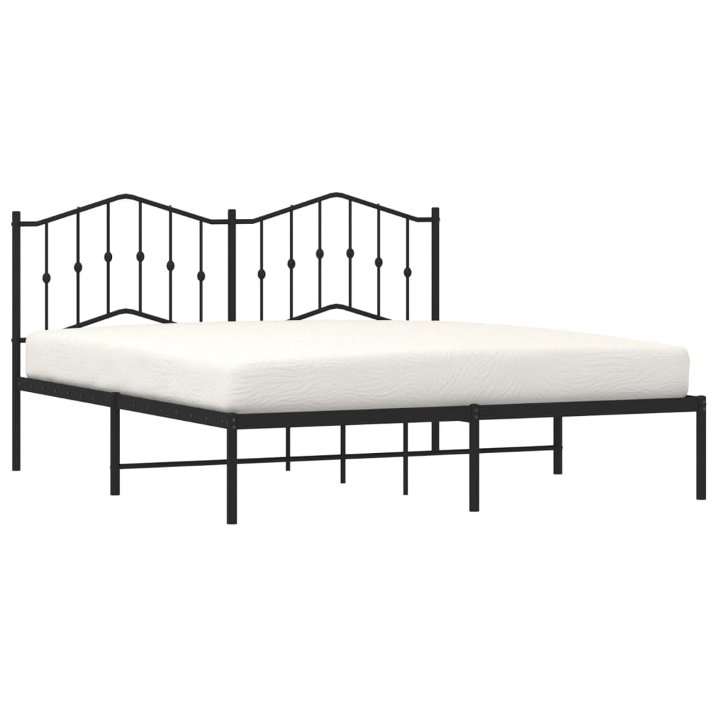 Metal Bed Frame with Headboard Black 183x203 cm King Size