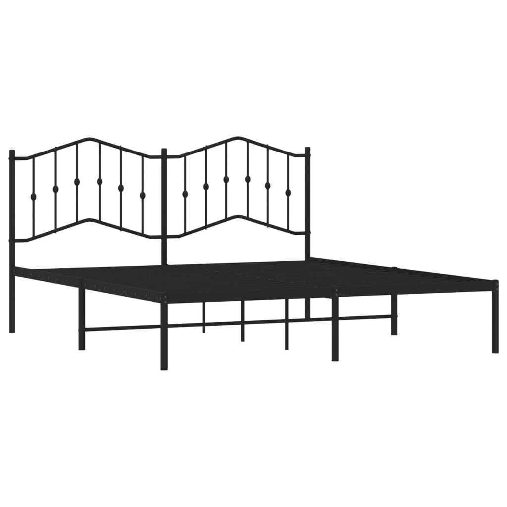 Metal Bed Frame with Headboard Black 183x203 cm King Size