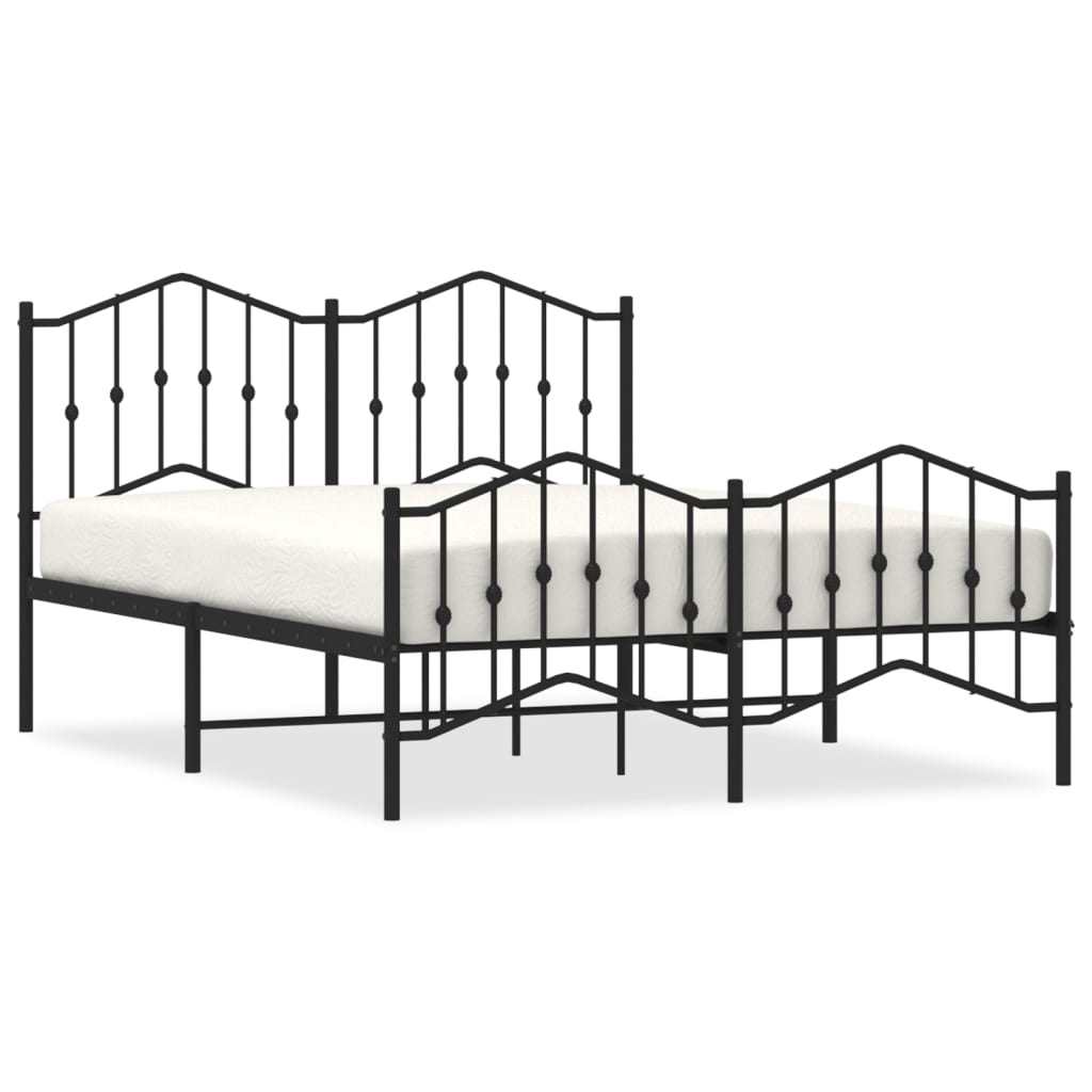 Metal Bed Frame with Headboard and Footboard Black 135x190 cm