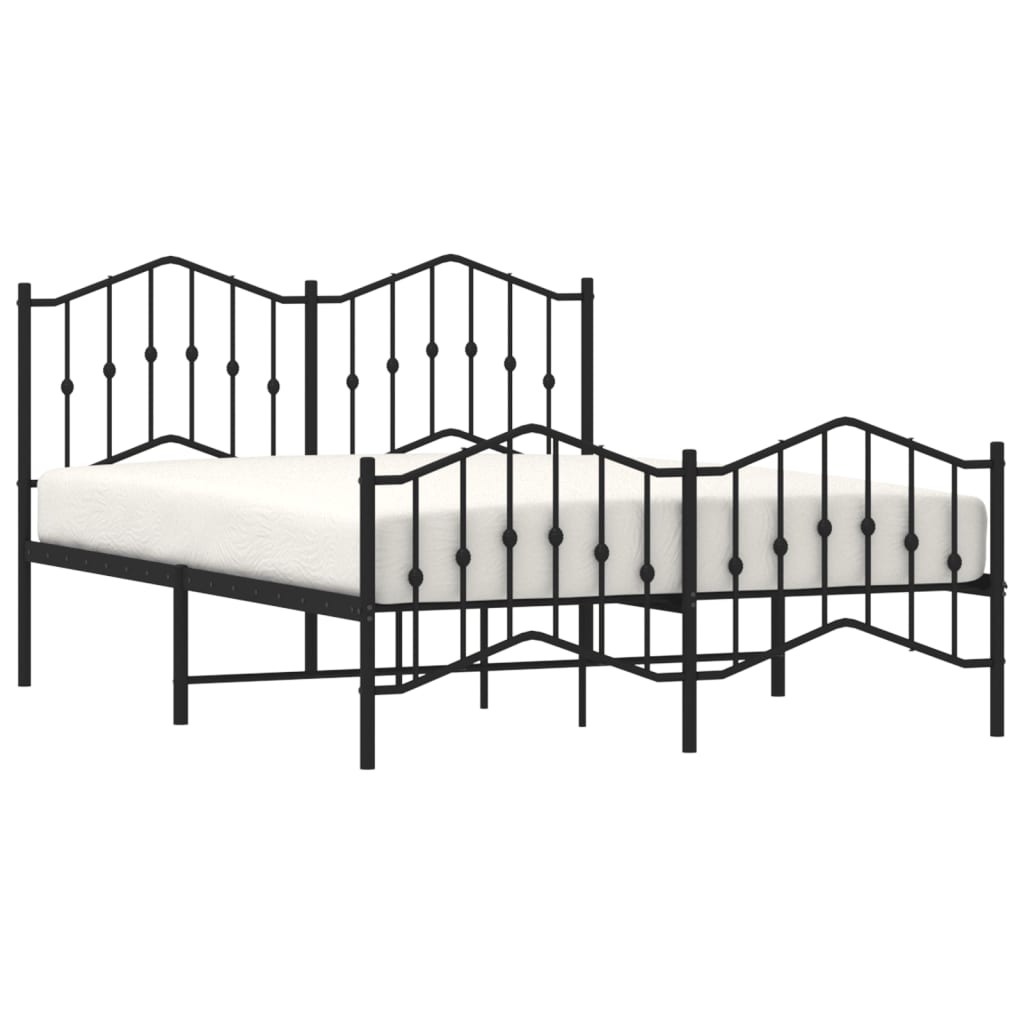 Metal Bed Frame with Headboard and Footboard Black 135x190 cm