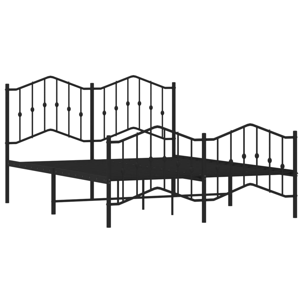 Metal Bed Frame with Headboard and Footboard Black 135x190 cm