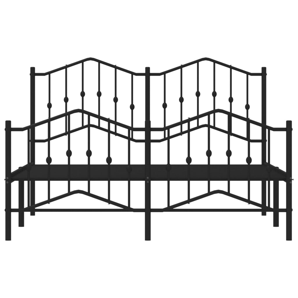 Metal Bed Frame with Headboard and Footboard Black 135x190 cm