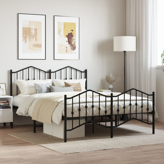 Metal Bed Frame with Headboard and Footboard Black 135x190 cm