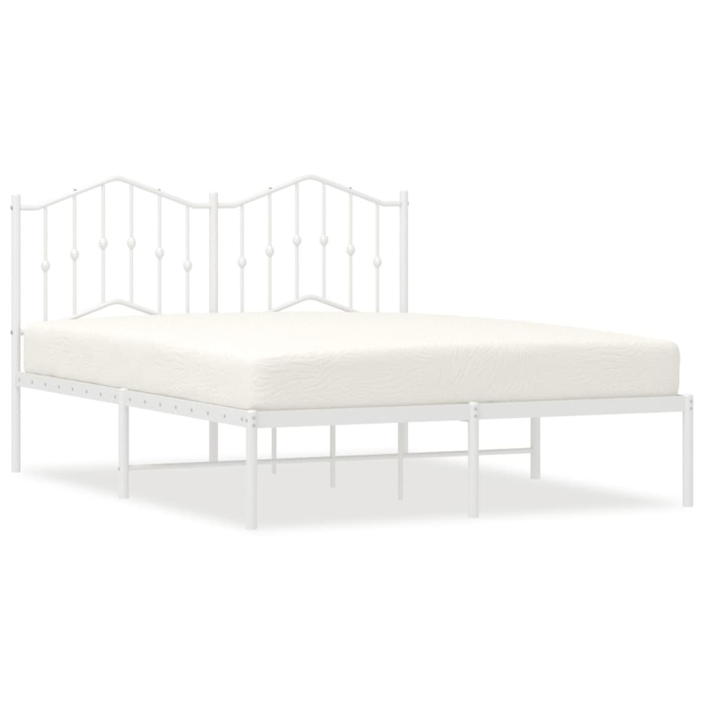 Metal Bed Frame with Headboard White 135x190 cm