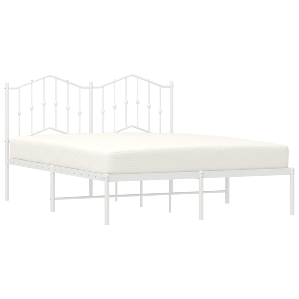 Metal Bed Frame with Headboard White 135x190 cm