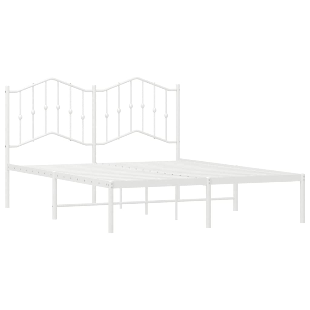 Metal Bed Frame with Headboard White 135x190 cm