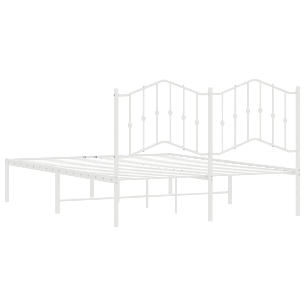 Metal Bed Frame with Headboard White 135x190 cm