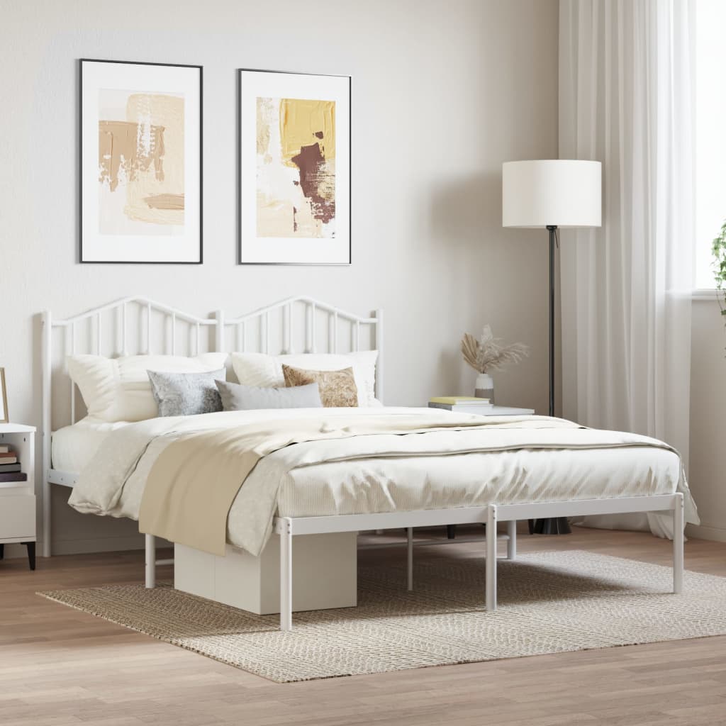 Metal Bed Frame with Headboard White 135x190 cm