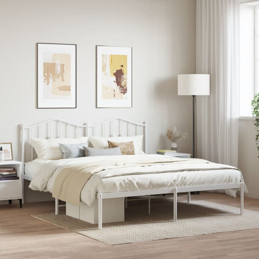 Metal Bed Frame with Headboard White 183x203 cm King Size