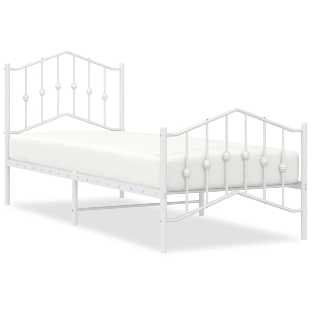 Metal Bed Frame with Headboard and Footboard White 92x187 cm Single Size