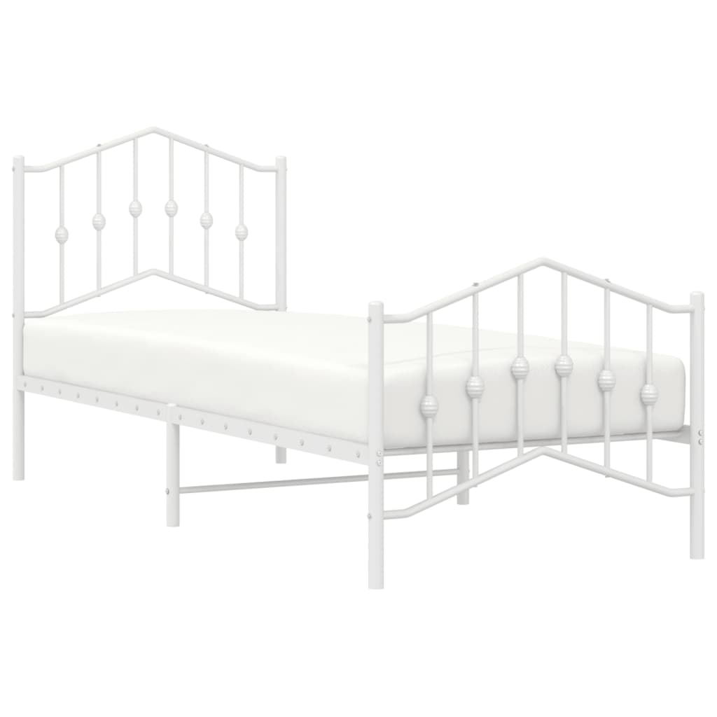 Metal Bed Frame with Headboard and Footboard White 92x187 cm Single Size