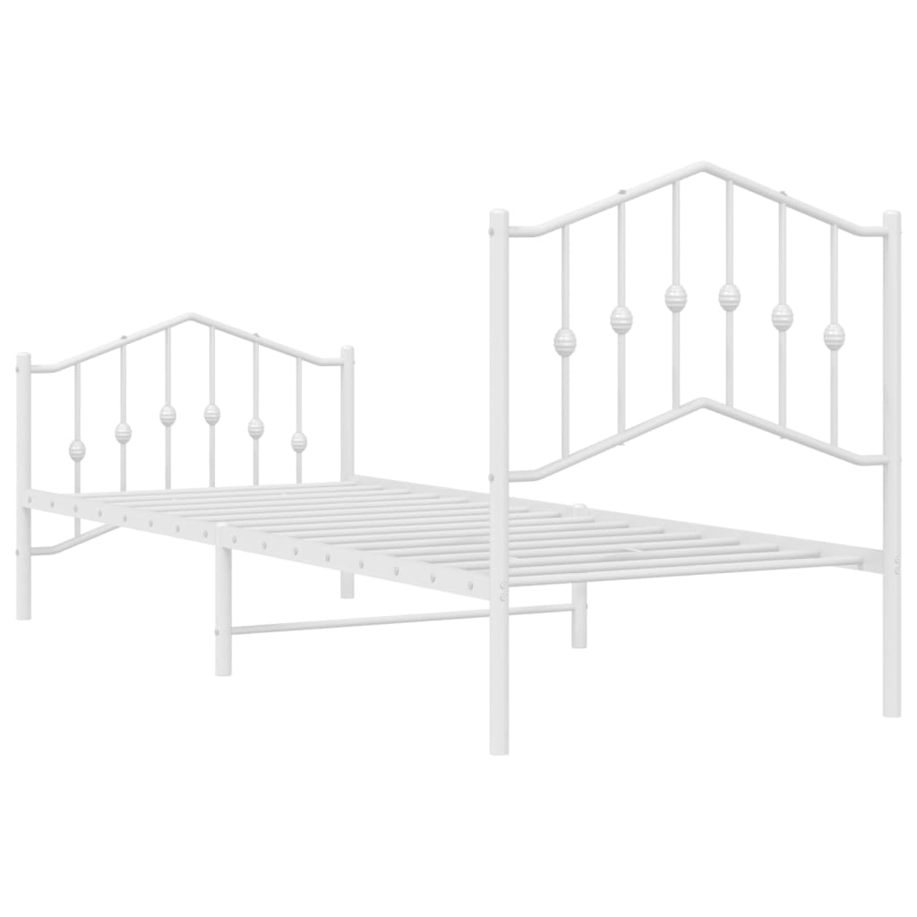 Metal Bed Frame with Headboard and Footboard White 92x187 cm Single Size