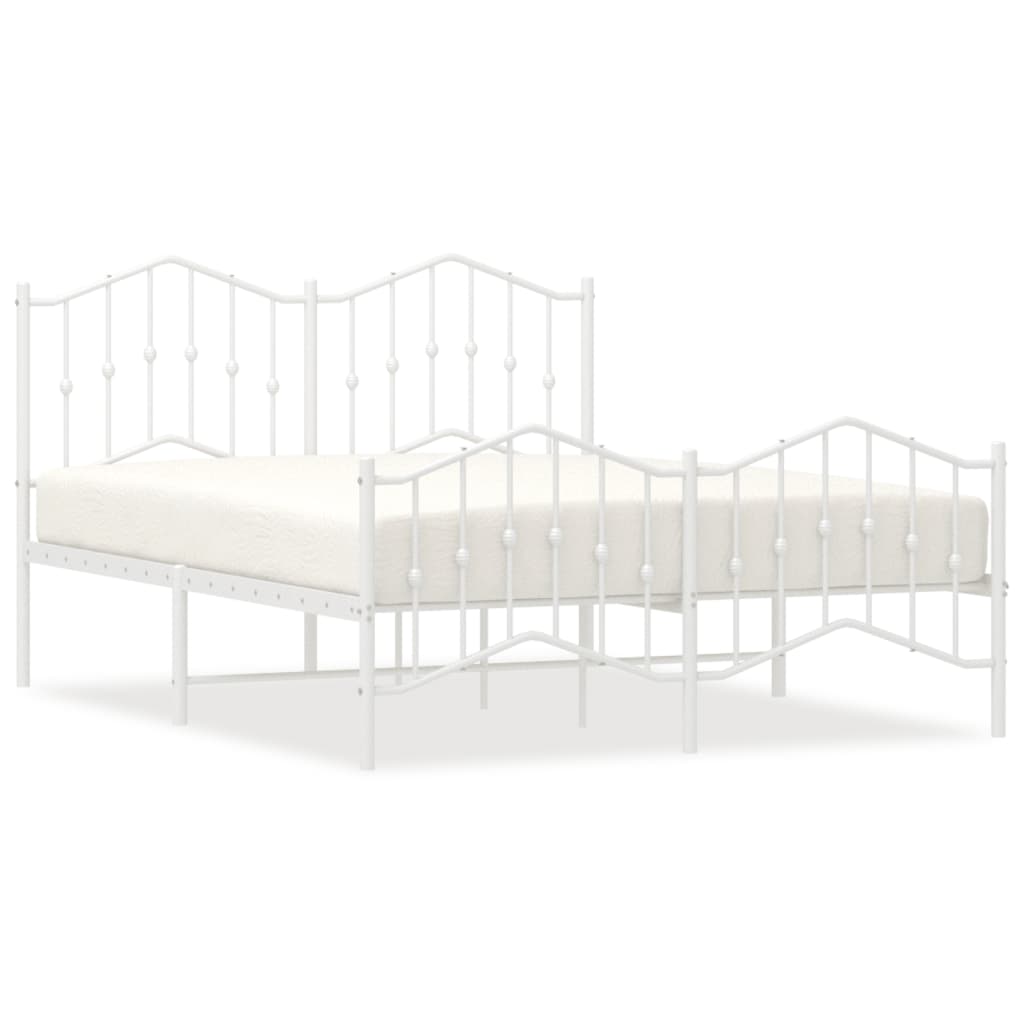 Metal Bed Frame with Headboard and Footboard White 150x200 cm