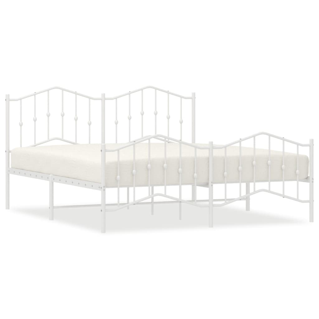 Metal Bed Frame with Headboard and Footboard White 183x203 cm King Size