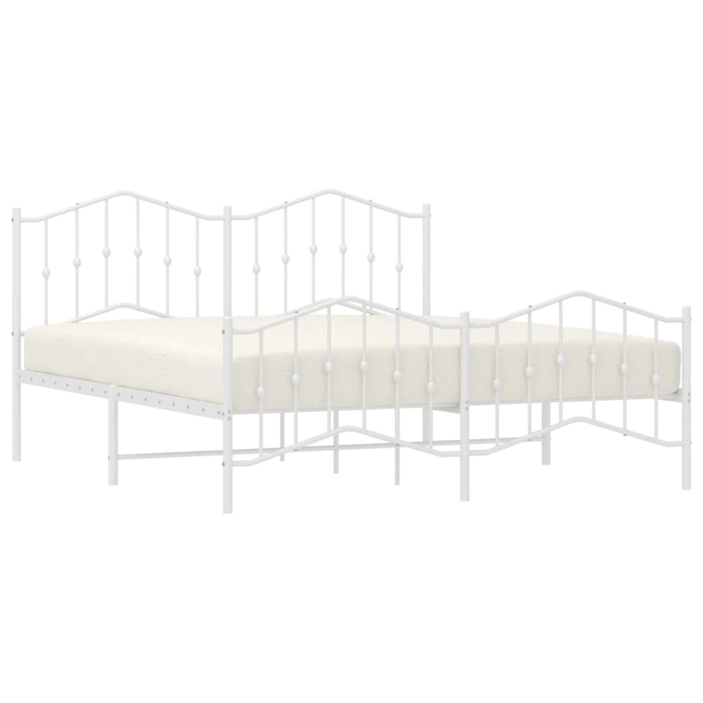 Metal Bed Frame with Headboard and Footboard White 183x203 cm King Size