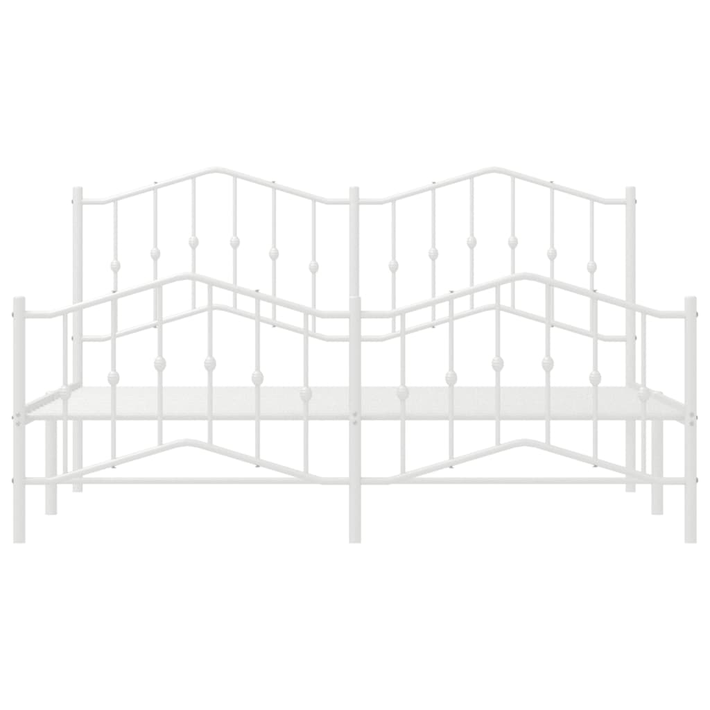 Metal Bed Frame with Headboard and Footboard White 183x203 cm King Size