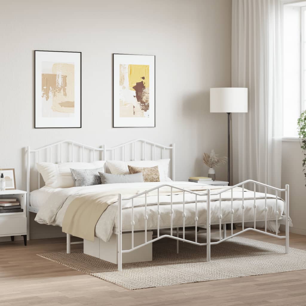 Metal Bed Frame with Headboard and Footboard White 183x203 cm King Size