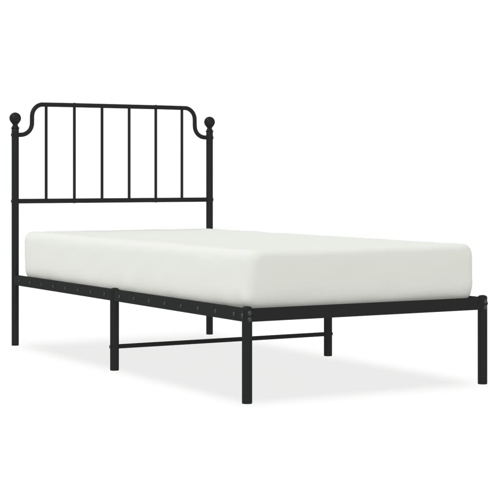 Metal Bed Frame with Headboard Black 92x187 cm Single Size