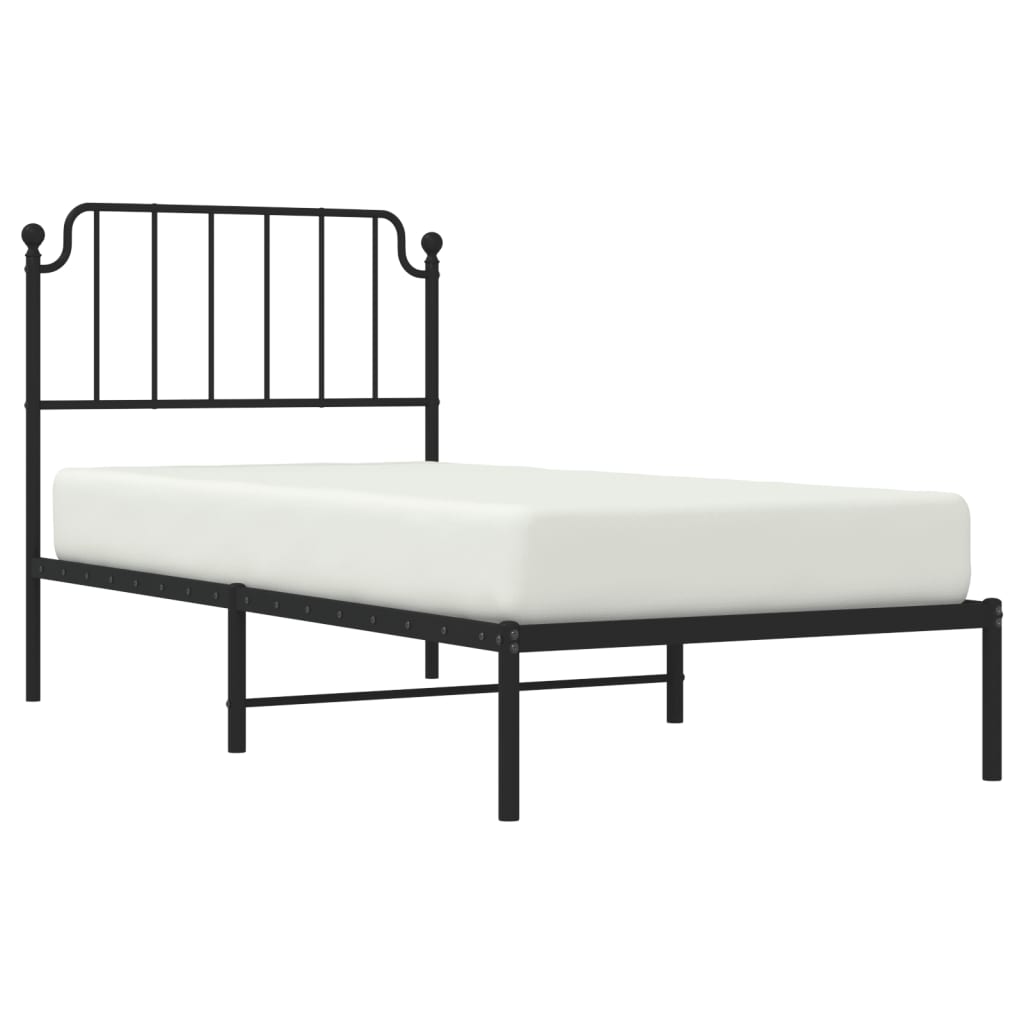 Metal Bed Frame with Headboard Black 92x187 cm Single Size