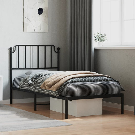 Metal Bed Frame with Headboard Black 92x187 cm Single Size