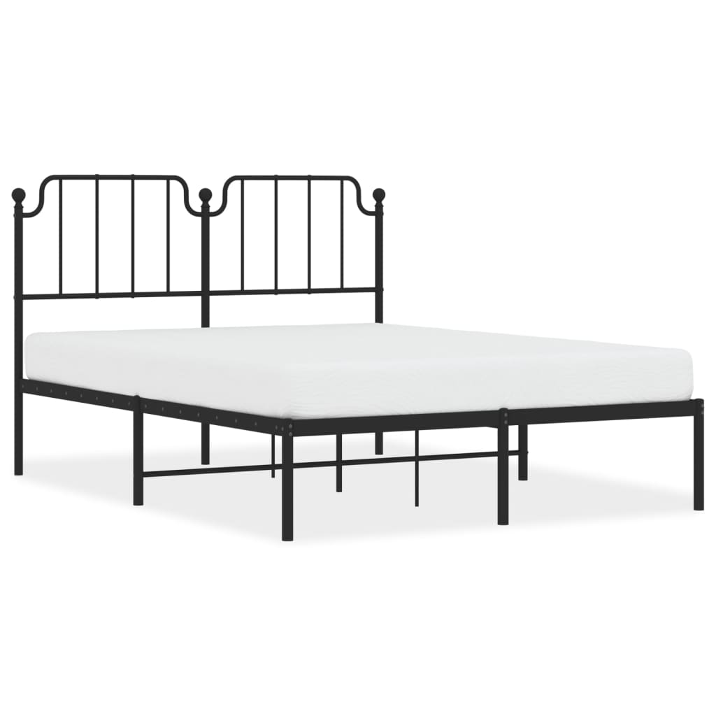 Metal Bed Frame with Headboard Black 135x190 cm