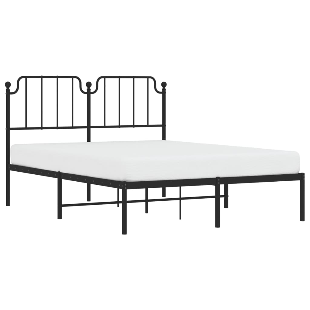 Metal Bed Frame with Headboard Black 135x190 cm