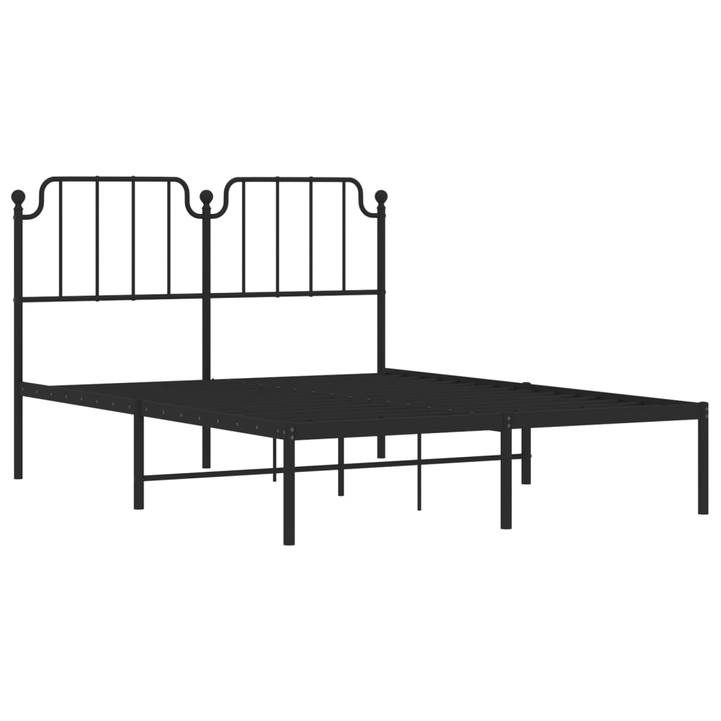 Metal Bed Frame with Headboard Black 135x190 cm