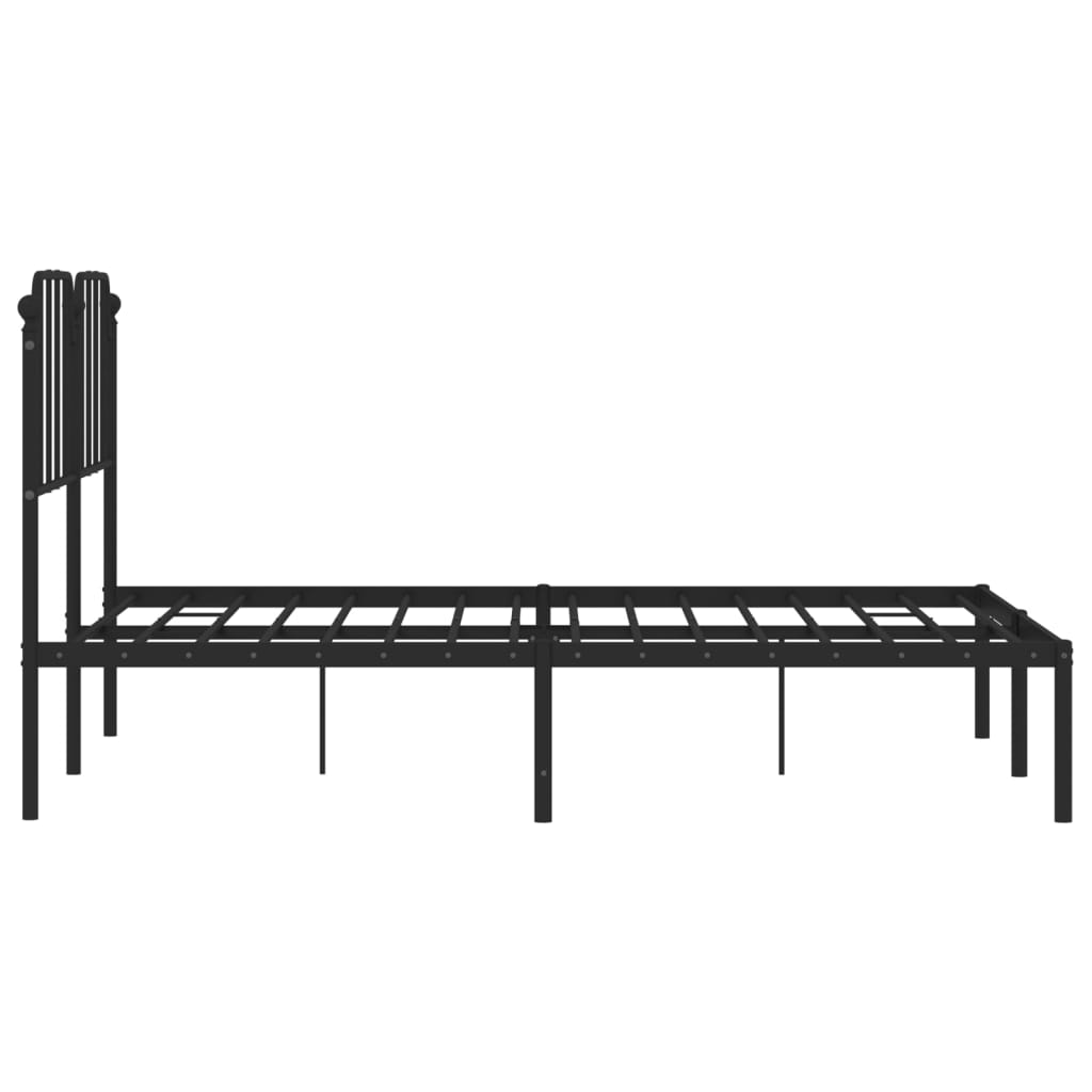 Metal Bed Frame with Headboard Black 135x190 cm