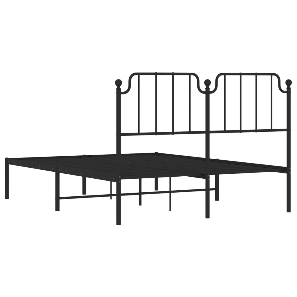 Metal Bed Frame with Headboard Black 135x190 cm