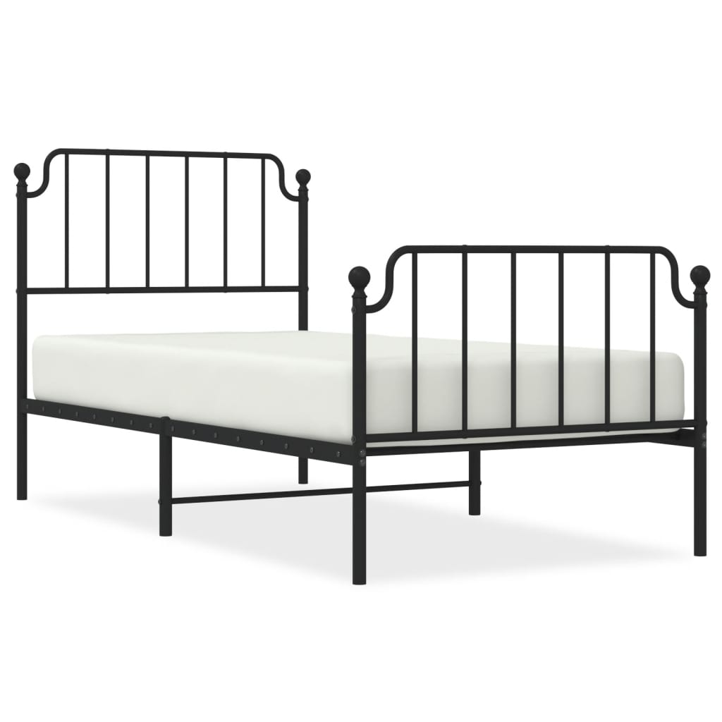 Metal Bed Frame with Headboard and Footboard Black 92x187 cm Single Size