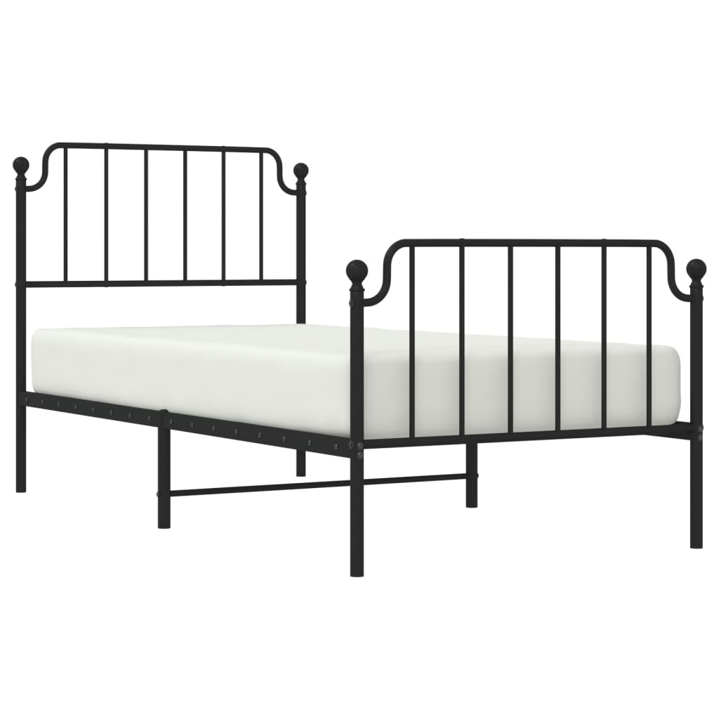 Metal Bed Frame with Headboard and Footboard Black 92x187 cm Single Size