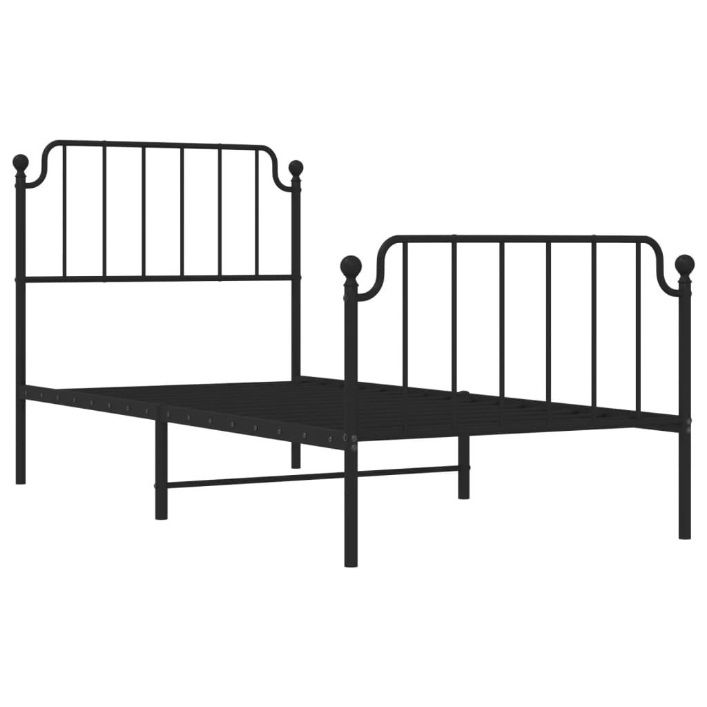 Metal Bed Frame with Headboard and Footboard Black 92x187 cm Single Size