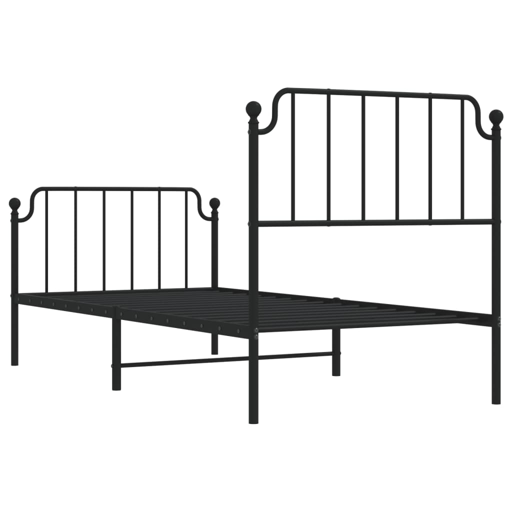 Metal Bed Frame with Headboard and Footboard Black 92x187 cm Single Size