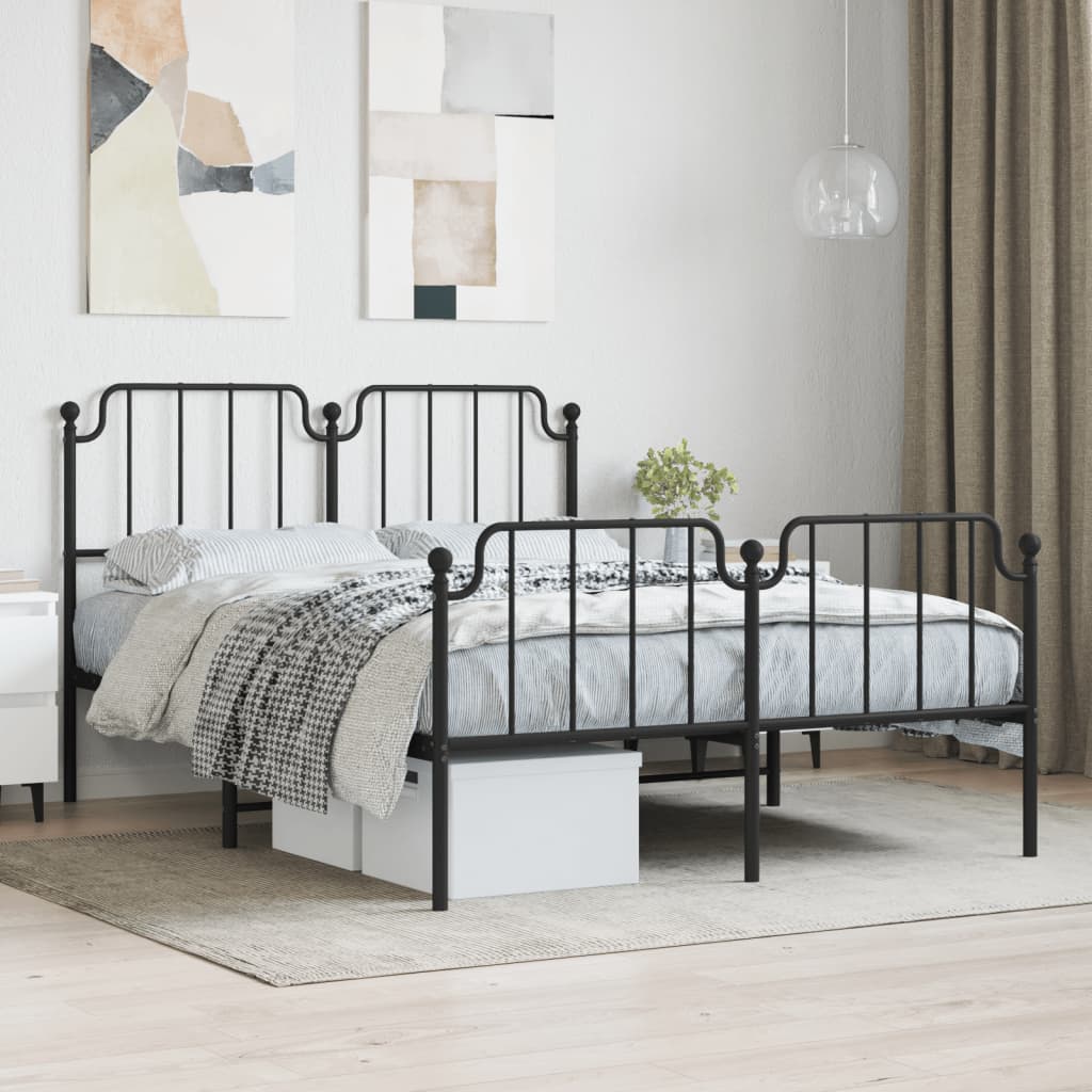 Metal Bed Frame with Headboard and Footboard Black 135x190 cm