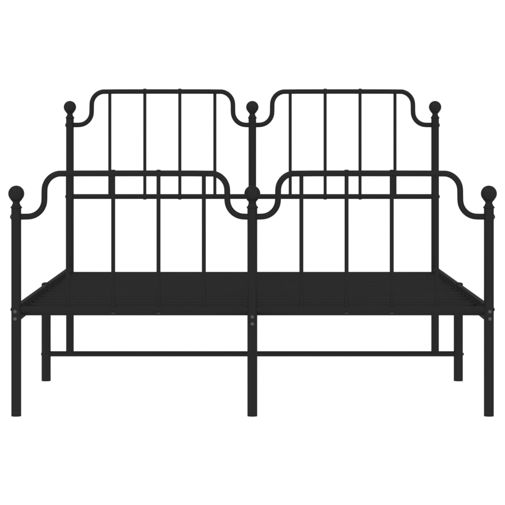 Metal Bed Frame with Headboard and Footboard Black 150x200 cm