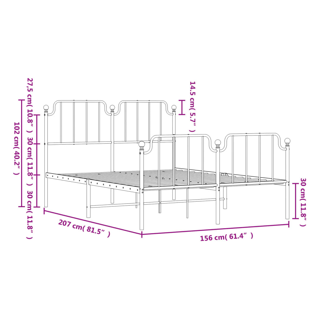 Metal Bed Frame with Headboard and Footboard Black 150x200 cm