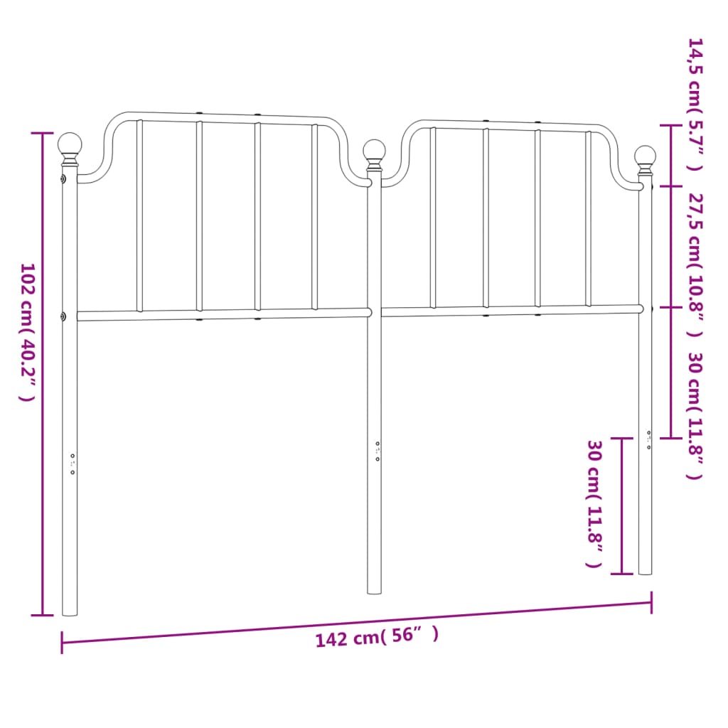 Metal Headboard Black 137 cm