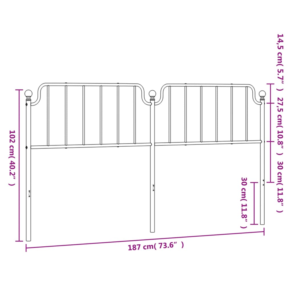 Metal Headboard Black 183 cm